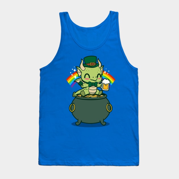 Lucky Irish Dragon Kawaii Saint Patrick Day Dragon  Drinking Beer Tank Top by BoggsNicolas